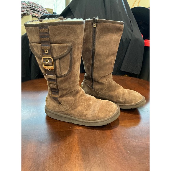UGG Australia Shoes - UGG Retro Cargo 1895 Size 8 Brown Suede Sheepskin Lining Side Pocket Buckle Zip